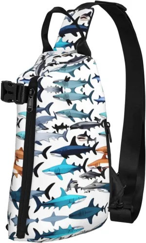 WURTON Sharks Pattern Print Crossbody Backpack Cross Pack Lightweight Sling Bag Travel, Hiking