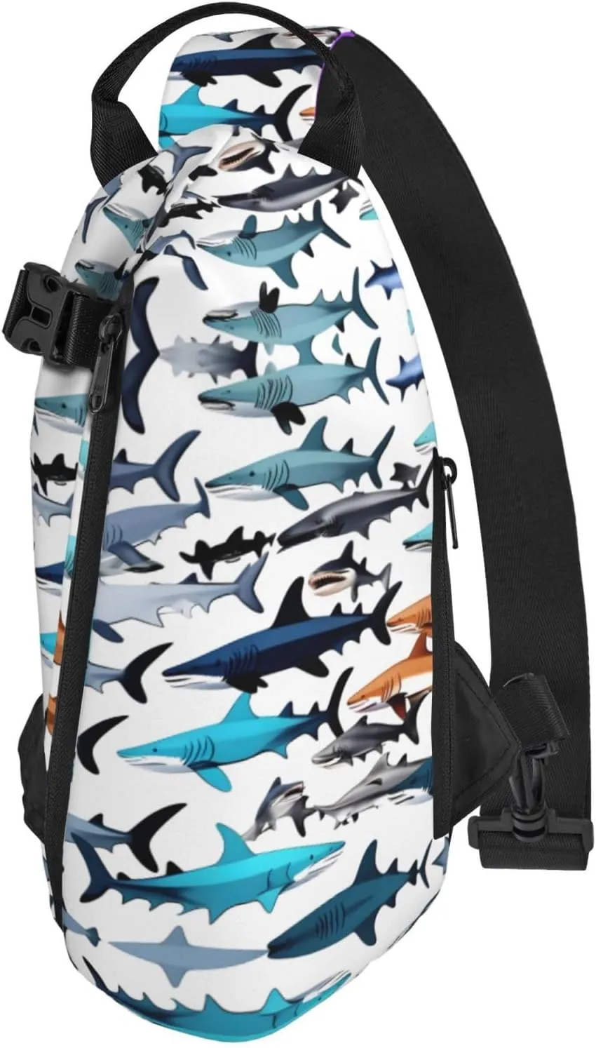 WURTON Sharks Pattern Print Crossbody Backpack Cross Pack Lightweight Sling Bag Travel, Hiking