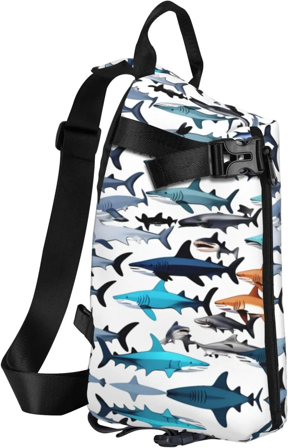 WURTON Sharks Pattern Print Crossbody Backpack Cross Pack Lightweight Sling Bag Travel, Hiking