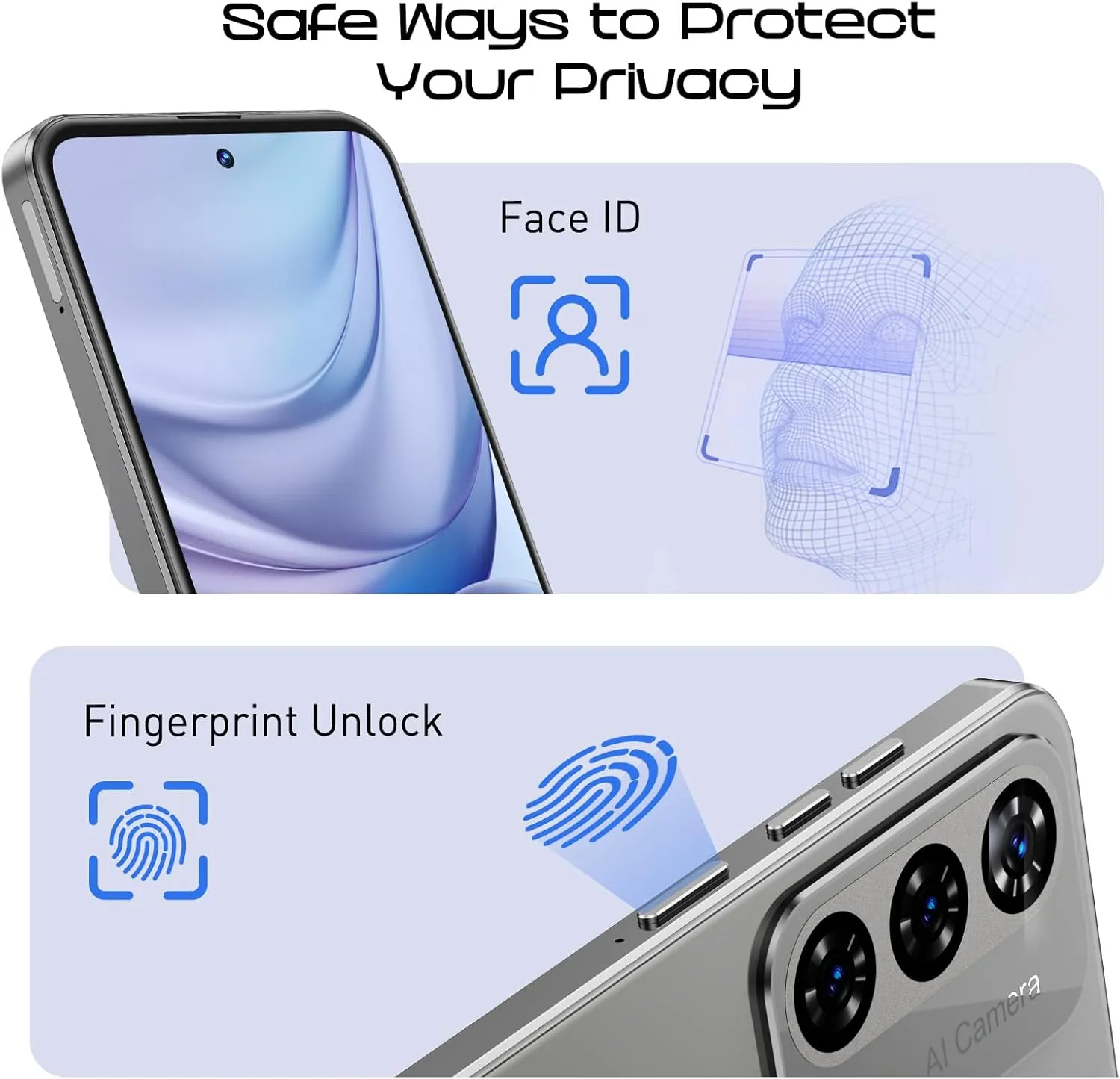 Xgody Unlock Phone Mate 60,6.79 Inch HD  Screen Smartphone,4G Dual SIM Cheap Mobile Phones 4GB  128GB Expanded 512G 5280mAh 21MP Camera T-Mobile Android Phone with Finger&Face Unlock Pearl Grey