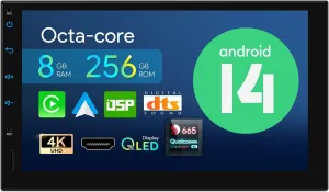 XTRONS Double Din 7 Inch Touch Screen Car Stereo, Android 14 Octa Core 8GB 256GB, Built-in DSP Support CarPlay Android Auto HDMI Output 4K Video 5Ghz WiFi