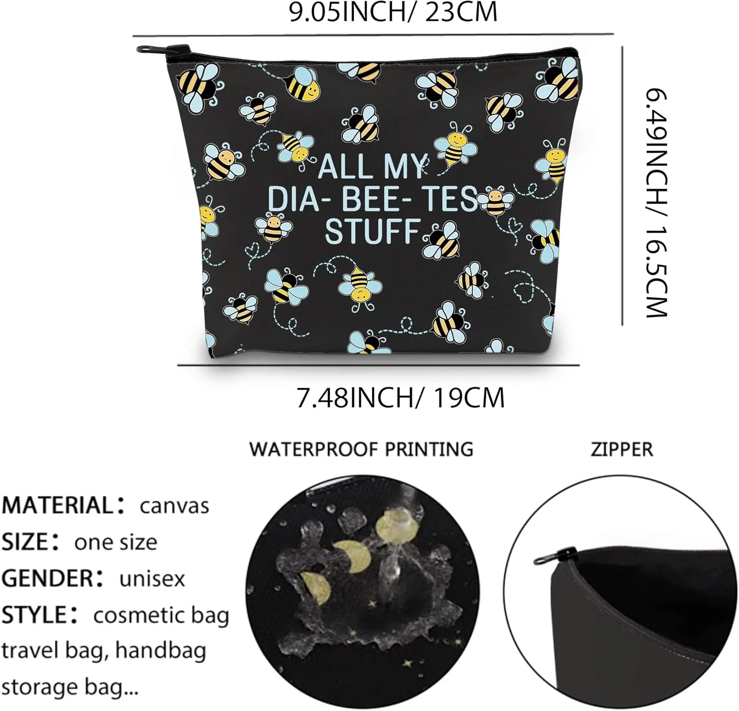 XYANFA Bee Diabetes Bag Type 1 Type 2 Diabetic Medical Bag Supply Storage Diabetes Organization All My Diabeetes Stuff
