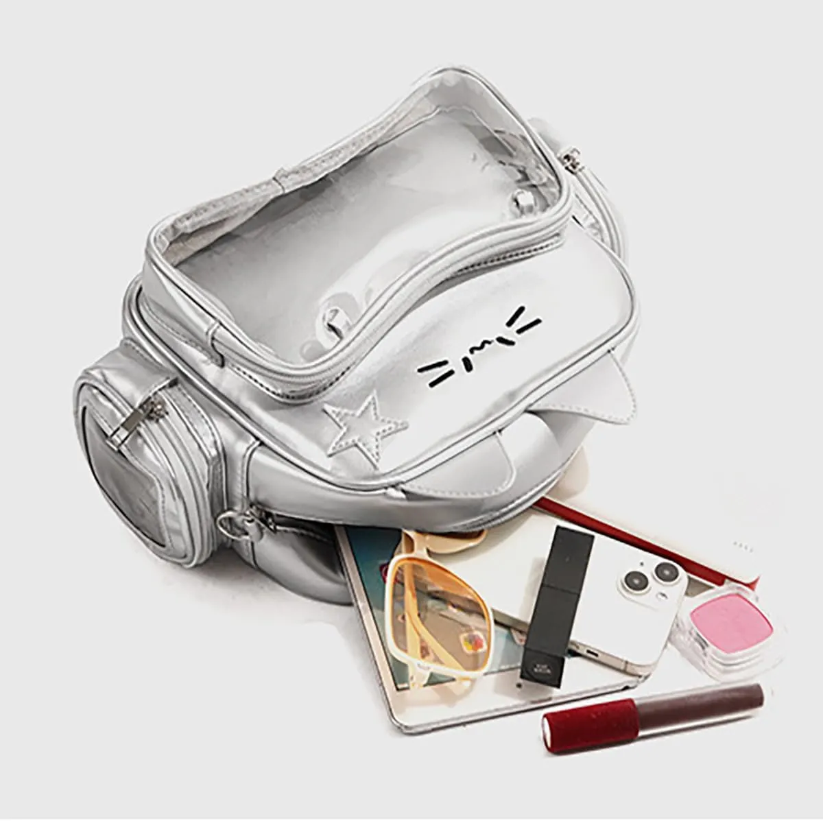 Y2K Ita Bag with Pin Display Insert - Cute Cat Shoulder Bag, Kawaii Backpack Women Aesthetic Crossbody Bag for Anime Cosplay (White3)