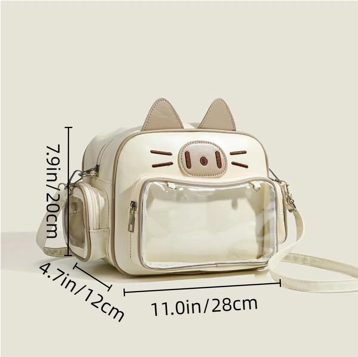 Y2K Ita Bag with Pin Display Insert - Cute Cat Shoulder Bag, Kawaii Backpack Women Aesthetic Crossbody Bag for Anime Cosplay (White3)