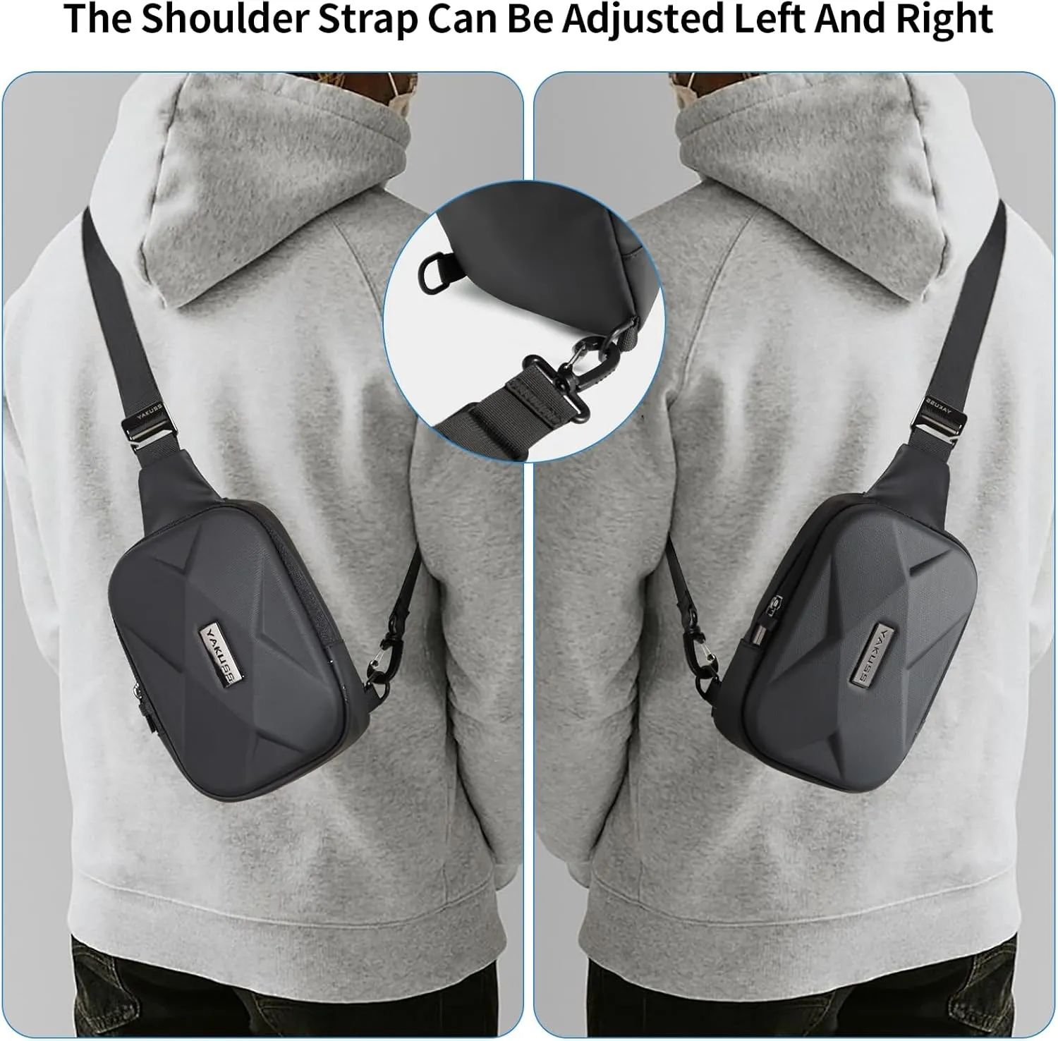 YaKuss Hard Shell Sling Bag, Anti-theft Crossbody Bag for Women Men Lightweight Shoulder Chest Casual Backpack for Travel Daily, Black