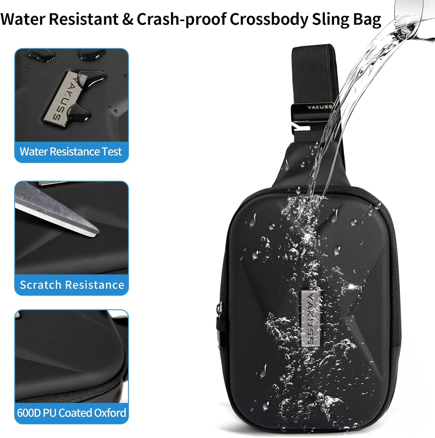 YaKuss Hard Shell Sling Bag, Anti-theft Crossbody Bag for Women Men Lightweight Shoulder Chest Casual Backpack for Travel Daily, Black
