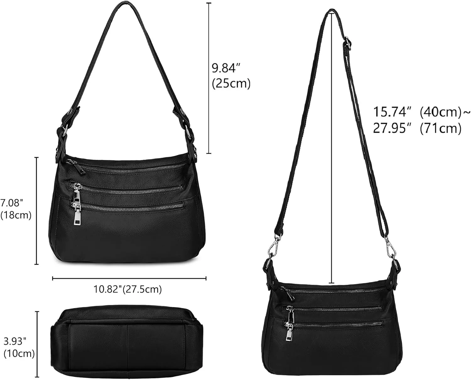 YALUXE Genuine Leather Shoulder Bag Medium Size Handbag Purse Multi Zip Pockets Crossbody Bags for Women