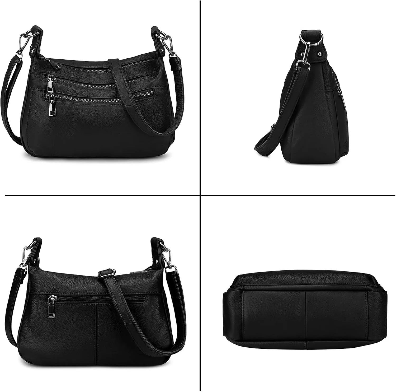 YALUXE Genuine Leather Shoulder Bag Medium Size Handbag Purse Multi Zip Pockets Crossbody Bags for Women