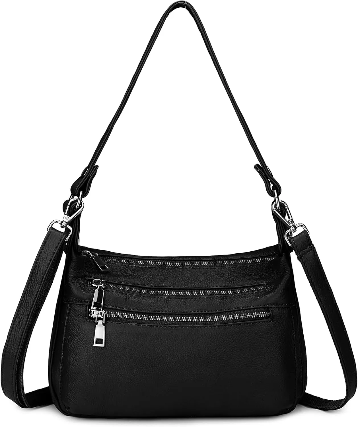YALUXE Genuine Leather Shoulder Bag Medium Size Handbag Purse Multi Zip Pockets Crossbody Bags for Women