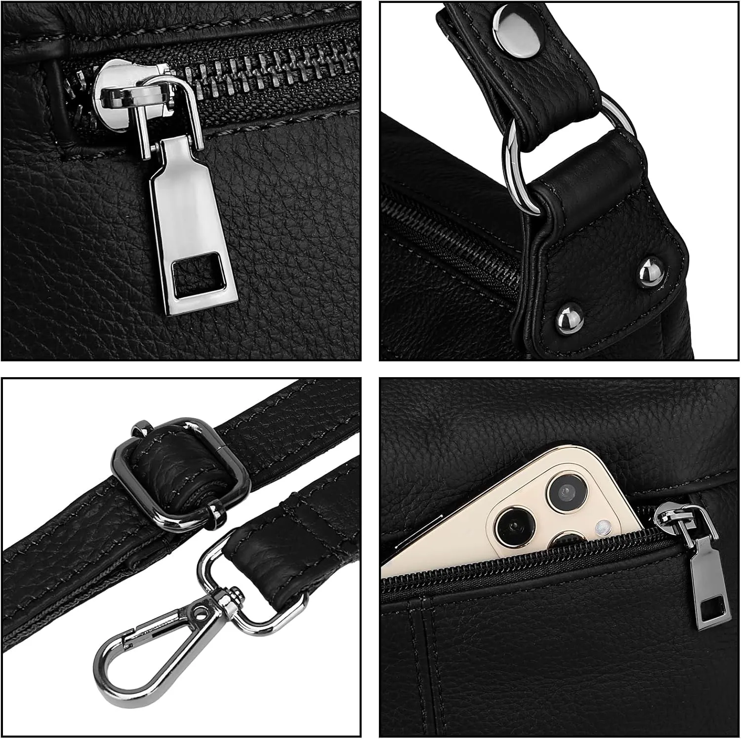 YALUXE Genuine Leather Shoulder Bag Medium Size Handbag Purse Multi Zip Pockets Crossbody Bags for Women