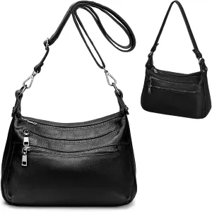 YALUXE Genuine Leather Shoulder Bag Medium Size Handbag Purse Multi Zip Pockets Crossbody Bags for Women