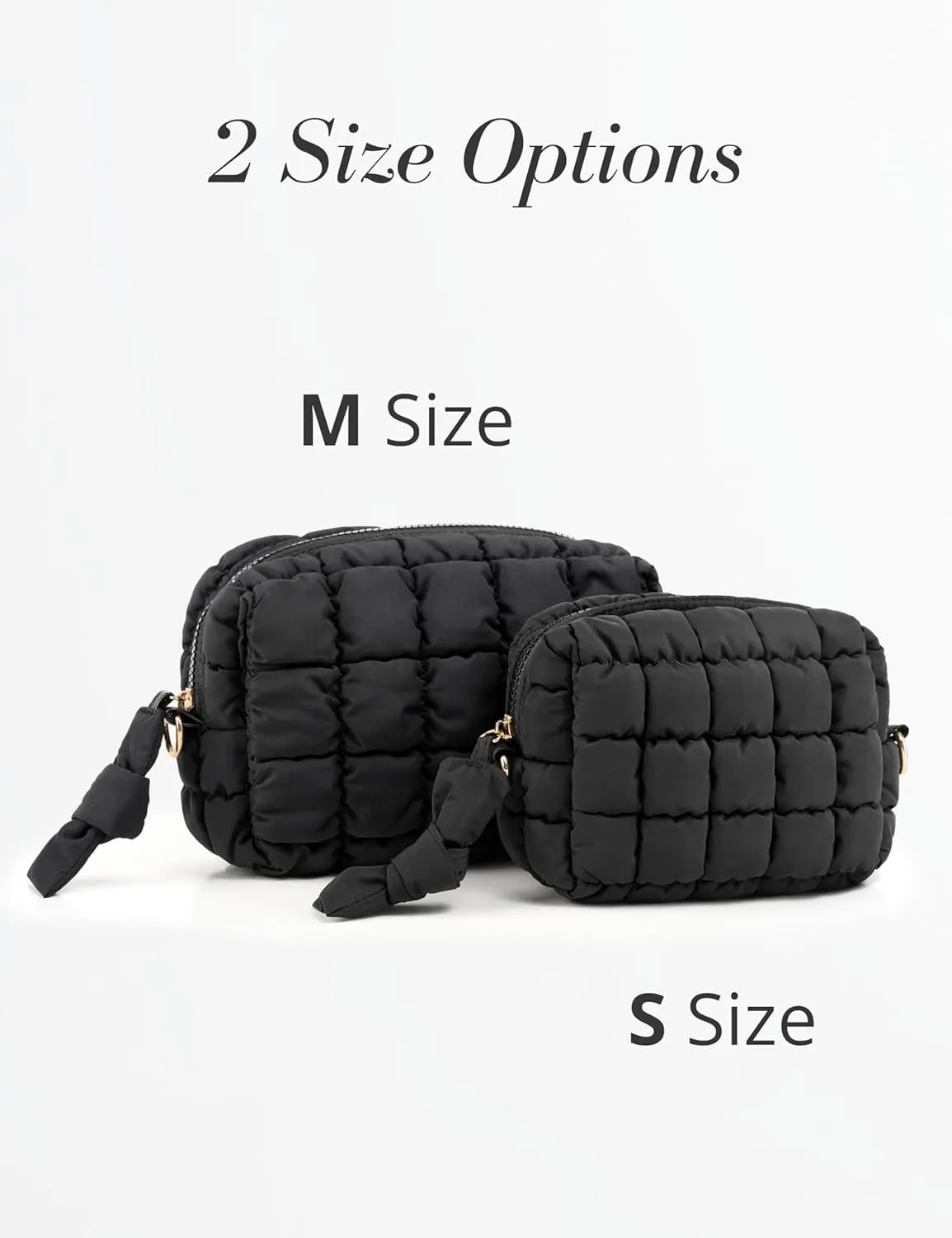 Yarnic Quilted Makeup Bag Cosmetic Bag, Travel Toiletry Bag for Women, Cute Makeup Bag Organizer Black Puffer Makeup Pouch (M, Black)