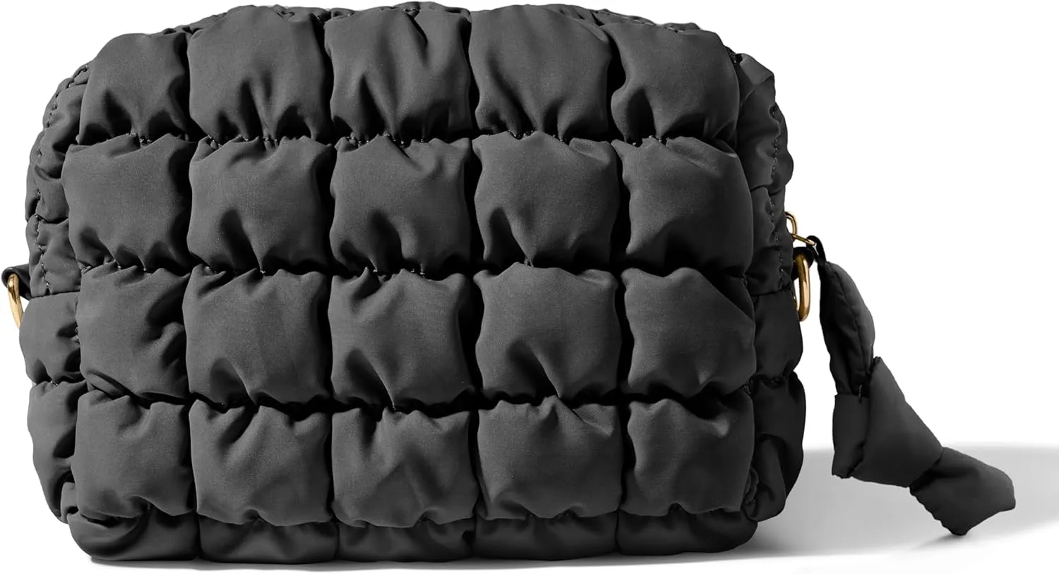 Yarnic Quilted Makeup Bag Cosmetic Bag, Travel Toiletry Bag for Women, Cute Makeup Bag Organizer Black Puffer Makeup Pouch (M, Black)