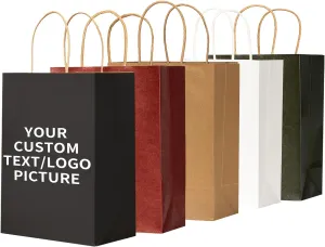 YEEHAW 50 Count Custom Printed Paper Bags, Personalized Kraft Paper Bags with Personal Logo, Ideal for Brand Promotion in Retailing, Gift Wrapping and Shopping