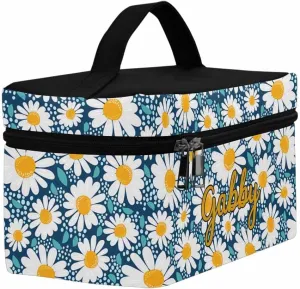 YESCUSTOM Personalized Makeup Bag Large Travel Cosmetic Bags for Girls Women Kids, Blue Daisy Waterproof Make up Organizer Case Toiletry Bag