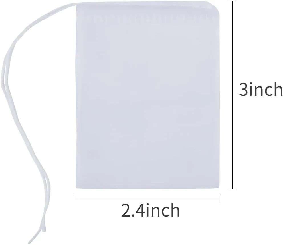 YICHEN 100pcs Tea Filter bags, Disposable Unbleached Tea Bags with Drawstring for Loose Tea, safe and clean Nylon material, white Small Empty Tea Bags 3 x 2.4 inch.