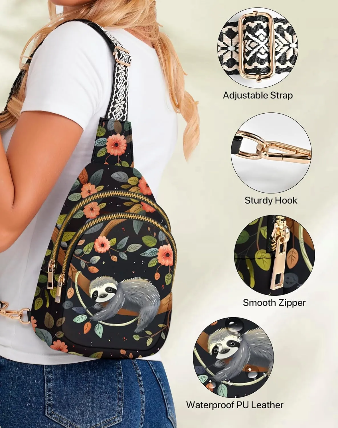 Yrebyou Small Sling Bag for Women Leather Sling Crossbody Bags Travel Chest Daypack Adjustable for Casual Outdoor