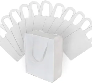 ZENPAC Small Reusable White Gift Bags with Handles, Fabric Tote for Weddings, Grocery, Merchandise, Parties, Take-Out, Retail, Bulk, 8x4x10 12 Pack