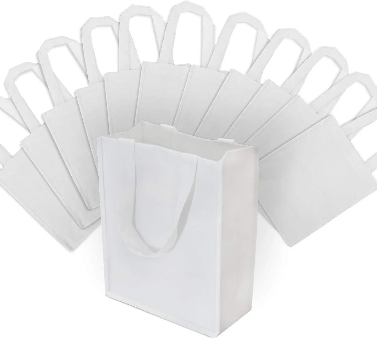 ZENPAC Small Reusable White Gift Bags with Handles, Fabric Tote for Weddings, Grocery, Merchandise, Parties, Take-Out, Retail, Bulk, 8x4x10 12 Pack