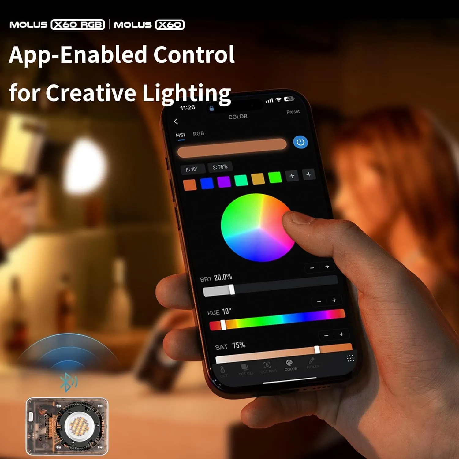 ZHIYUN Molus X60 RGB Pro [Official] 60W RGB Video Light with Grip Battery*2, Portable COB Photography Lighting on Camera, APP Control•CRI 95•TLCI 98•15 Scenes for Shooting/Portrait/Filming, USB-C