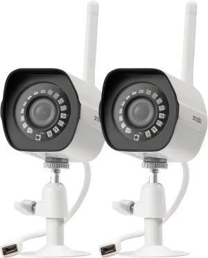 Zmodo Outdoor Wireless Security Camera System, 2 Pack 1080p Full HD Smart Home Indoor Outdoor WiFi IP Cameras with Night Vision, Plug-In, Compatible with Alexa