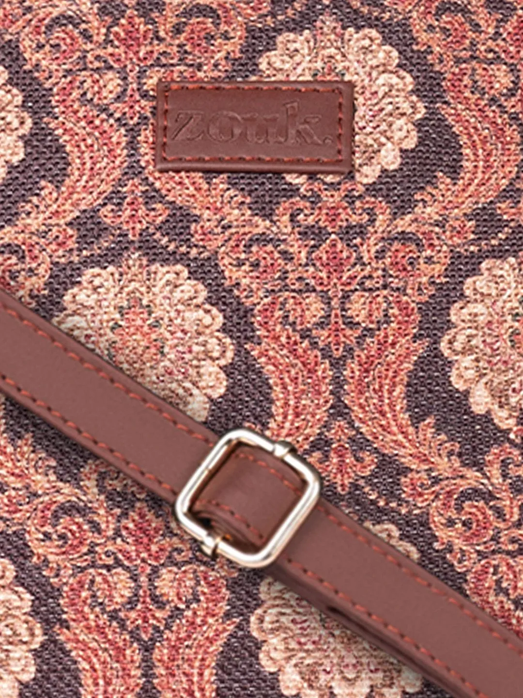 ZOUK Ethnic Motifs Printed Structured Jute Handheld Bag