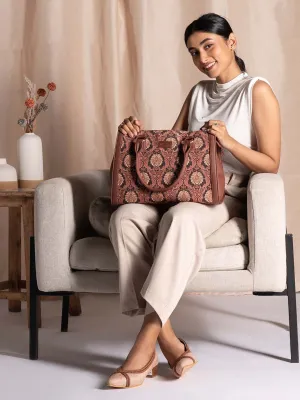 ZOUK Ethnic Motifs Printed Structured Jute Handheld Bag