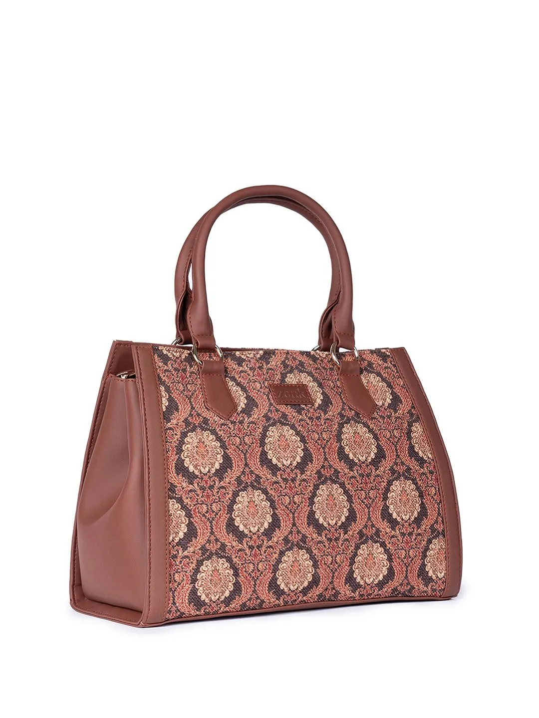 ZOUK Ethnic Motifs Printed Structured Jute Handheld Bag