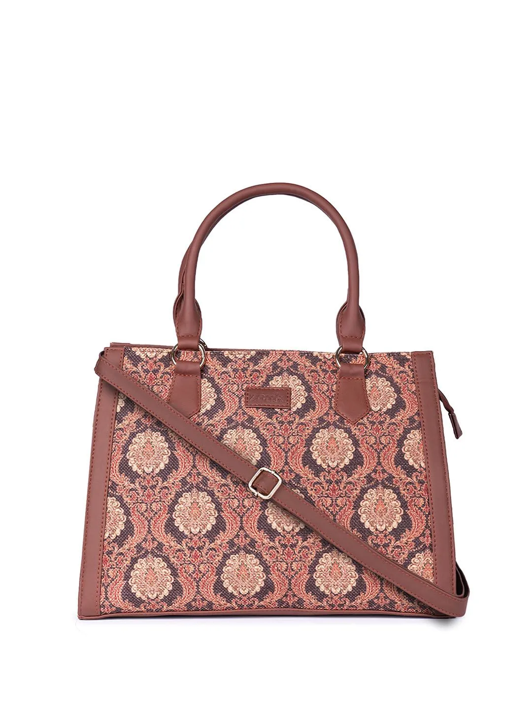 ZOUK Ethnic Motifs Printed Structured Jute Handheld Bag