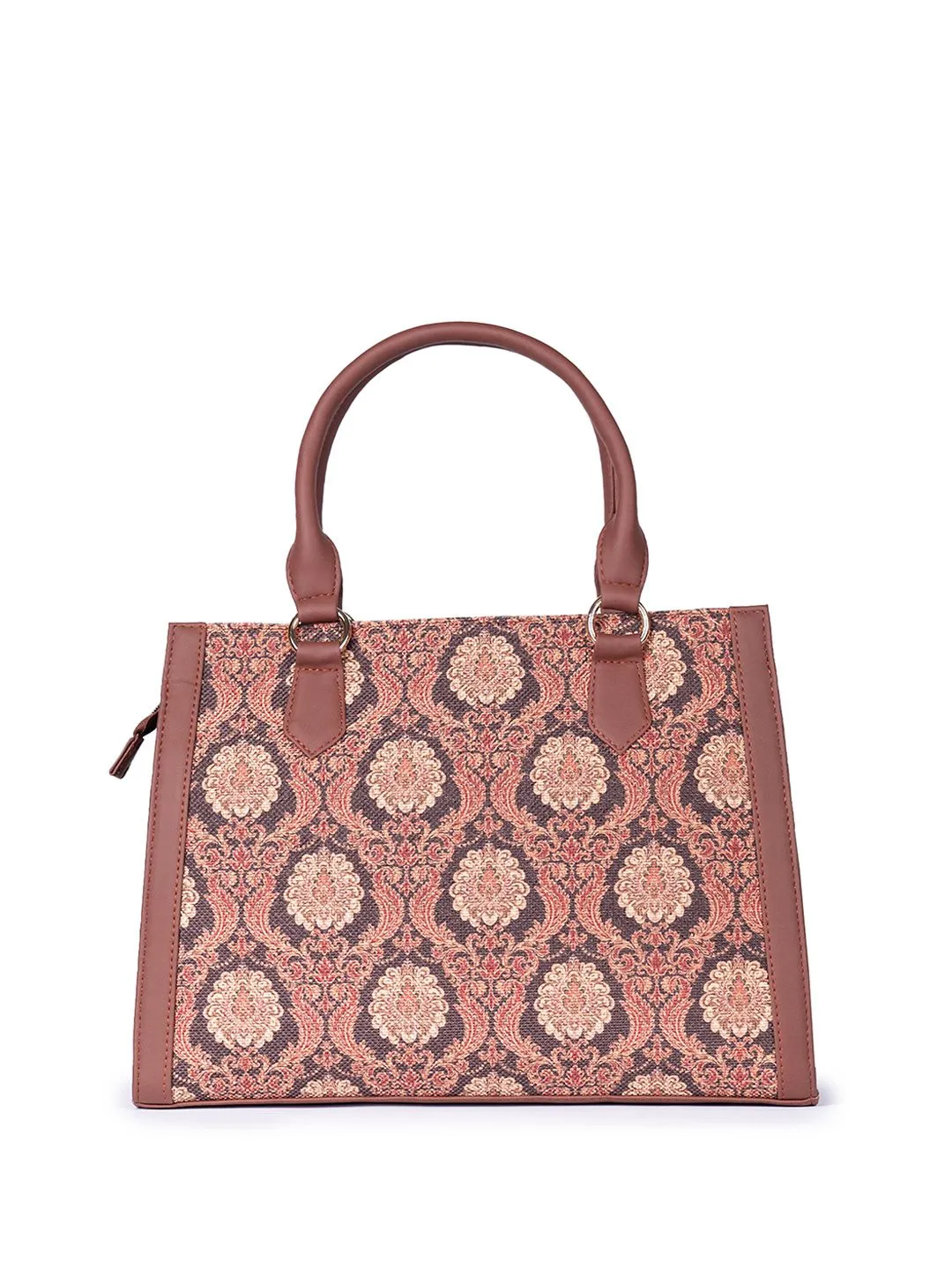 ZOUK Ethnic Motifs Printed Structured Jute Handheld Bag